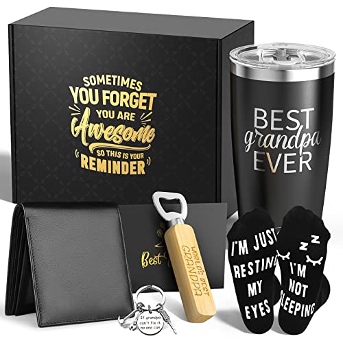 Gifts for Grandpa, Grandpa Birthday Gifts, Christmas Gifts, Best Grandpa Gifts with Travel Tumbler, Leather Wallet, Wooden Bottle Opener, Funny Socks and Keychain, Grandpa Gifts from Grandchildren