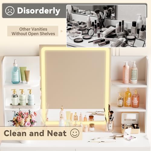 Image of YESHOMY 35.4 Inch Vanity Desk with LED Mirror&Lights Classic White