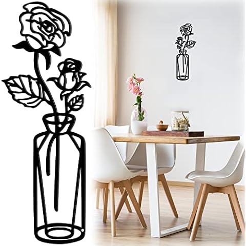 ZEFAN Metal Flower Wall Art,Iron Frame Metal Flower Wall Art, Black Metal Art Rose Flower for Home Living Room Bedroom Bathroom Indoor Outdoor Wall Decorations… Cover