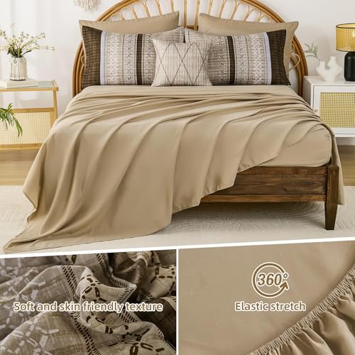 Image of Dintszyayue Brown Comforter Set Full Size, 8 Pieces Boho Striped Bed in a Bag Soft Microfiber Bedding Set for All Season