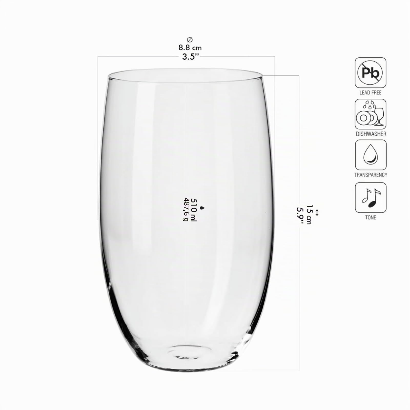 Krosno Vasos de Agua Jugo | Conjunto de 6 Piezas | 510 ML | Blended Collection | Perfectos para Uso en Casa, Restaurante y en Fiestas | Apto para Lavavajillas