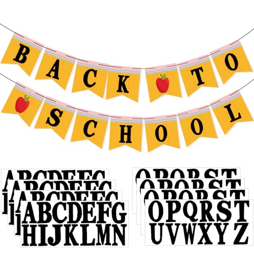 Image of Mooliwe Classroom Decor DIY Banner, Welcome Back to School Party Supply Custom Hanging Bunting Garland Kit with Letters for First Day of School Ambience Celebration Decoration(Yellow,Pencil)