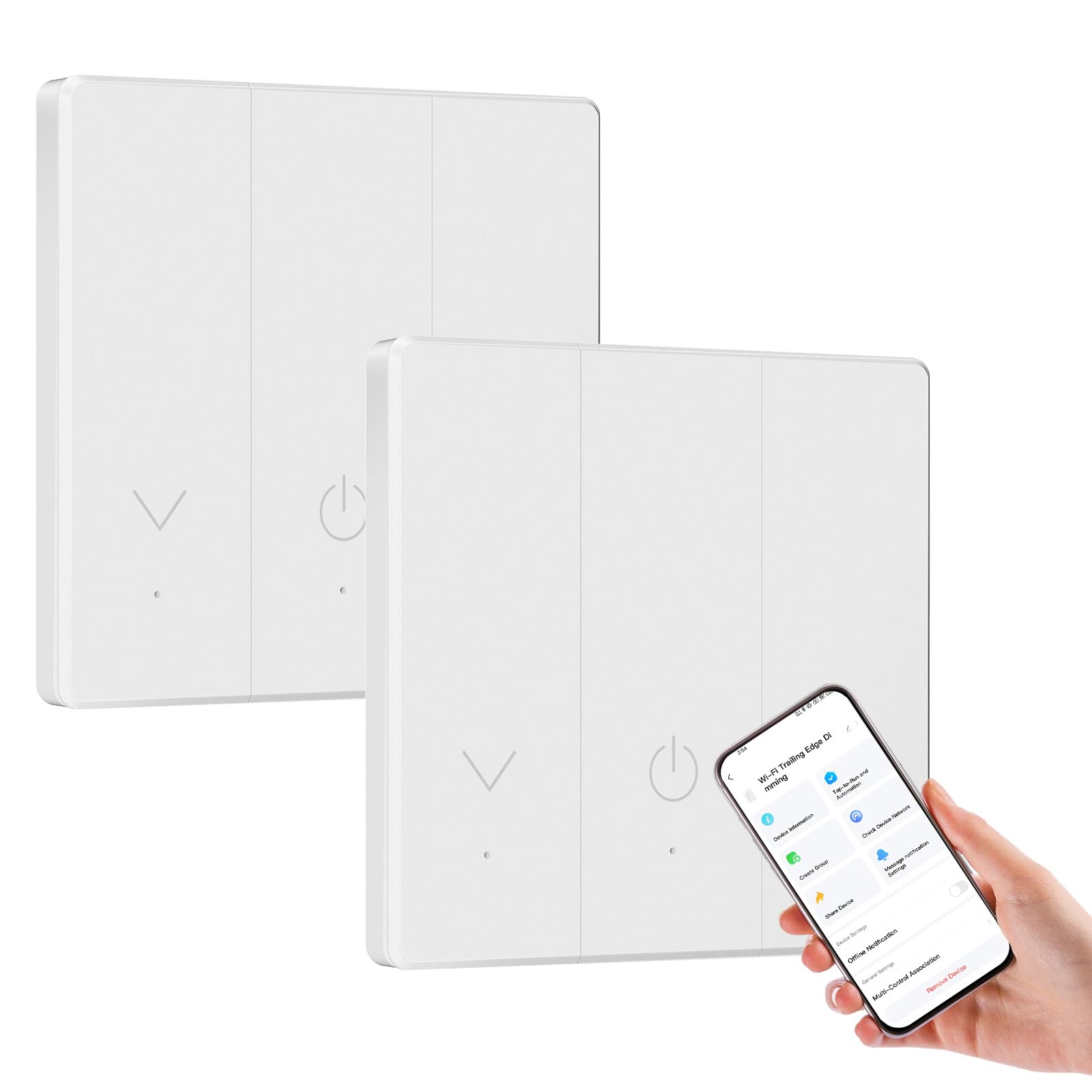 BSEED Smart Dimmer Switch 0-100% Dimming,Trailing Edge Dimmer 2 Way 2.4GHz WiFi,Works with Alexa,Google Home,Compatible with Dimmable LED,Halogen,Incandescent Lights,White 2 Pack