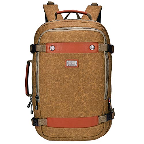 WITZMAN Travel Backpack for Men Carry On Canvas Backpack Duffel Bag Durable Rucksack (A560 Tan)