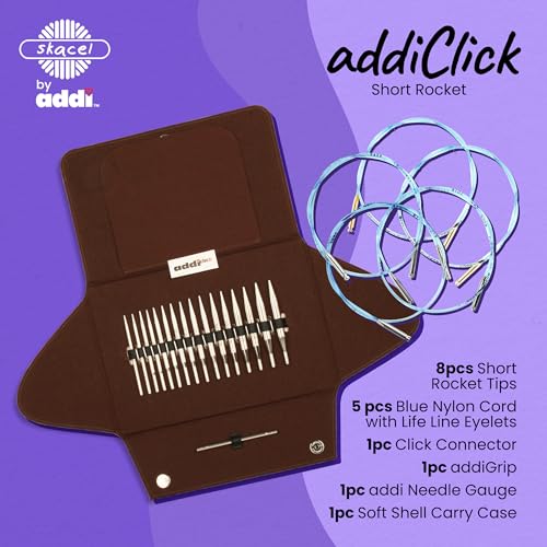 Image of skacel by addi addiClick Interchangeable Knitting Needles Set, Circular Needle Kit with Short Rocket Plated Brass Tips and Nylon Cords