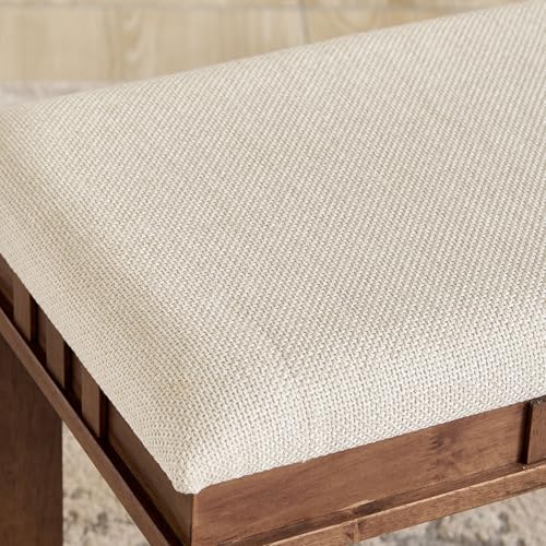 Image of Home Centre | Trio Fabric Dining Bench | Solid Wood, for Dining Room | Beige | 1 Year Warranty