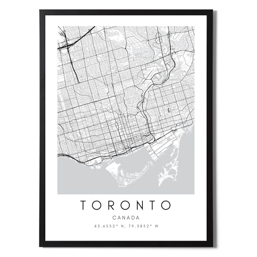 State Media Vision Set di poster con mappa del mondo di Toronto, stampa minimalista per camera da letto o soggiorno, stampa artistica da parete in bianco e nero di Toronto (solo stampa A4