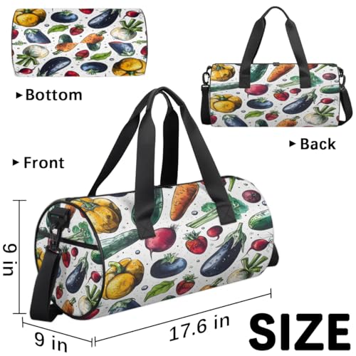 Eggplant Pepper Celery Travel Gym Bag Waterproof Sport Dance Bag for Women Men Portable Gymnastics Duffel Bags Canvas Tote Carry on Handbag for Workout Overnight Weekender3