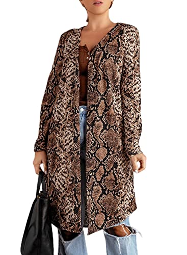 Dokotoo Womens Plus Size Fashion Animal Snake Printed Open Front Knitting Autumn Winter Long Sleeve High Low Cardigans Sweaters Coats Outerwears Long Cardigans Sweaters, No Button No Pocket X-Large