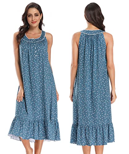 Image of 100% Cotton Nightgowns for Women Soft Ladies Gowns Sleepwear Long Sleeveless Nightgown