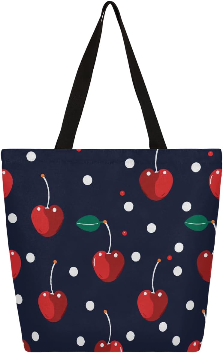Large Canvas Tote Bag for Women - 13.5x15 Inch Reusable Shopping Bag with Inner Zipper Pocket