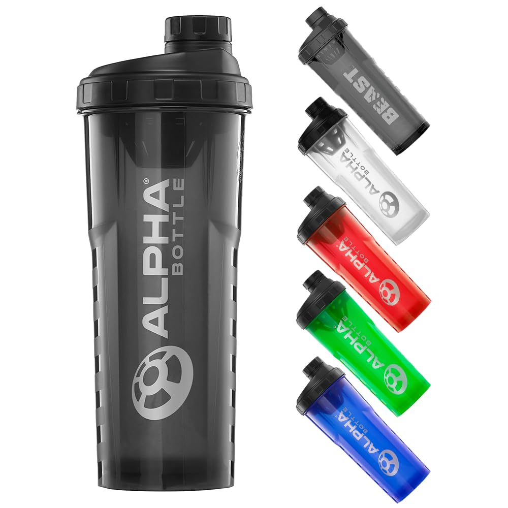 Alpha Designs Protein Shaker Bottle 1L - Gym Gifts for Men & Women - 1000ml Gym Bottle for Protein Shakes - Leakproof Screw Cap - Black