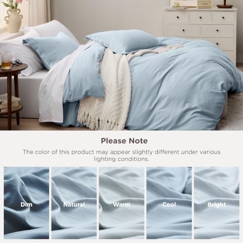 Image of Bedsure Prewashed Duvet Cover Queen, Cotton-Like Bedding Set, Light Blue | Ultra Soft, Relaxed Texture, 90 inchx90 inch Breathable Comfort, Hidden Zipper, 8 Corner Ties, Easy Care, OEKO-TEX, Year-Round Use