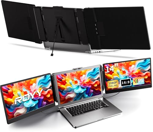 Image of ROYY Laptop Screen Extender Double Monitor - 14 inch 1080P Portable Monitor FHD Attachment Extra Screen Compatible with Windows Mac Dex Chrome Travel Work Fits 13-17 inch Laptops