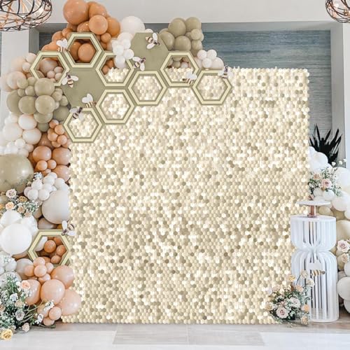 Image of Light Gold Shimmer Wall Backdrop 3x4ft Sequin Panel Sparkly Photo Background for Graduation Wedding Bachelorette Party Birthday Glitter Event Decorations