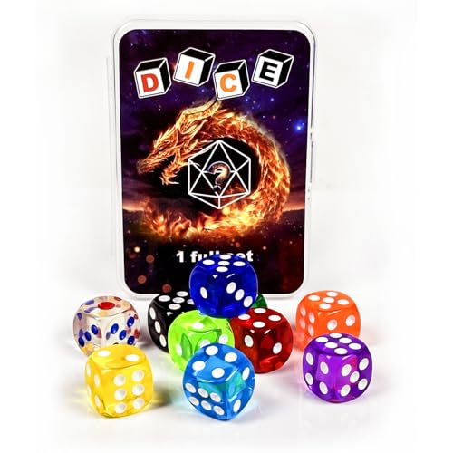 HAOMEJA 10pcs D6 Colored Dice Set - 14mm Classic Six-Sided Game Dice with Bold Pips for Easy Reading, Perfect for Board Games, DND, RPG, Yahtzee, Math...