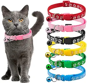 THE DDS STORE Cat Collar with Bell. Cat Experts. Breakaway Cat Collars Quick Release. Kitten Collar. Wont Rub Fur. Lightweight, Soft & Comfy. Breakaway Cat Collars Quick Release Safety Kitty Collars Adjustable Pet Collars for Cats, Kitten, Small Pet, Best Gift For Pets ( Color May Vary ). (Paw Printed, 1.Pc Pack)