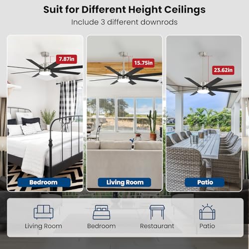Image of 60 Inch Ceiling Fans with Lights and Remote, Dual Color 6 Blades, Bedroom Living Room Office Library Cafe Outdoor Industrial, 3CCT Dimmable, 6 Speed Reversible Quiet DC Motor, Sand-nickel /Wood Grain