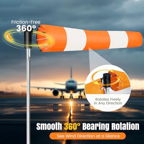 8" x 36" Orange & White Airport Windsock, Heavy Duty Outdoor Wind Sock with 360° Rotating Ball Bearing Frame, 450D Oxford Fabric, Waterproof UV Resistant Aviation Windsock, No Pole Included by Sienson - Image 4