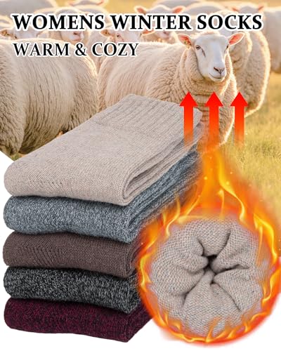 Image of Loritta Wool Socks for Women, Winter Warm Hiking Boot Socks Gifts | Classic Cozy Crew, Vintage Knit, Soft Thick House Socks, Outdoor, Christmas Gift, Stocking Stuffers for Mom Grandma Wife