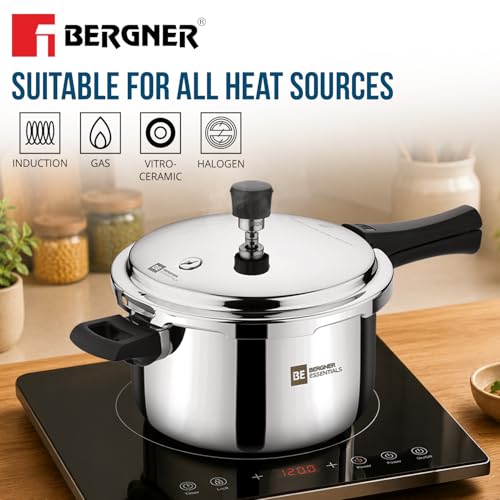 Image of Bergner BE Essentials Triply Pressure Cooker 3 Pcs Set - 5L, 3L and 2L Outer Lid Pressure Cooker Combo, Even Heat Distribution, Sturdy Rivetless Handle, Healthy Cooking - Induction and Gas Stove Ready