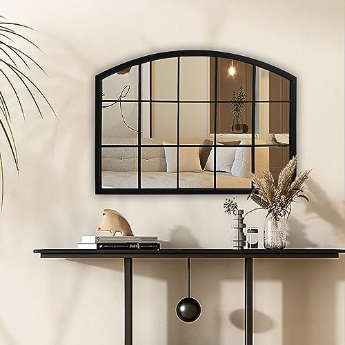 WAMIRRO-Wide-Window-Pane-Black-MirrorFarmhouse-Arched-Wall-MirrorMantel-Mirror-for-FireplaceEntrywayHallwayLiving-Room33X24 WAMIRRO Wide Window Pane Black MirrorFarmhouse Arched Wall MirrorMantel Mirror for FireplaceEntrywayHallwayLiving Room33X24
