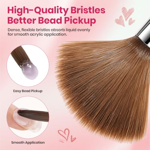 Image of Beetles Acrylic Nail Brush Set, 3Pcs Size 6 /10 /14 for Acrylic Powder | Includes 3 Size Brushes with a Steel Cleaning Comb for Acrylic Powder Application, Extensions, and 3D Carving DIY Nail Art