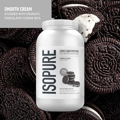 Image of Isopure Zero Carb 100% Whey Protein Isolate Powder - 3 lbs, 1.36 kg (Cookies & Cream), 25g Protein per serve, Lactose-Free, Gluten-Free, Vegetarian protein for Men & Women.