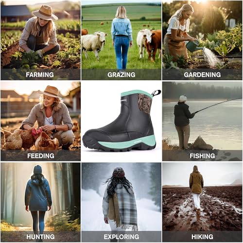 WOVENPAK Ankle Boots for Women, Rubber Rain Boots Waterproof Women, Ankle Garden Mud Boots Shoes, Rubber Boots for Women Insulated Short Boots for Outdoor, Garden, Yard Work, Size 6-11 5