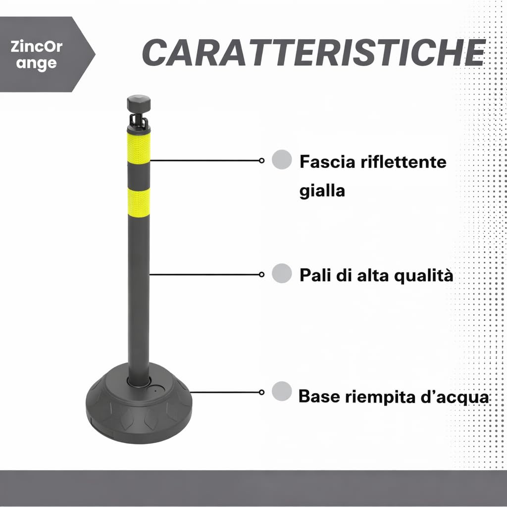 Set da 6 Pali di Contenimento da 102 cm, Posto Delineatore del Traffico con Catene di Plastica e Base Riempita d'Acqua per Parcheggio, Code e Controllo della Folla (Nero)