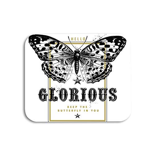 AOYEGO Butterfly Mouse Pad Vintage Insect Bird Butterflies with Word Doodle Stars Gaming Mouse Pad 9.5x7.9 Inch Rubber Large Mousepad for Office Work Computer Desk Laptop