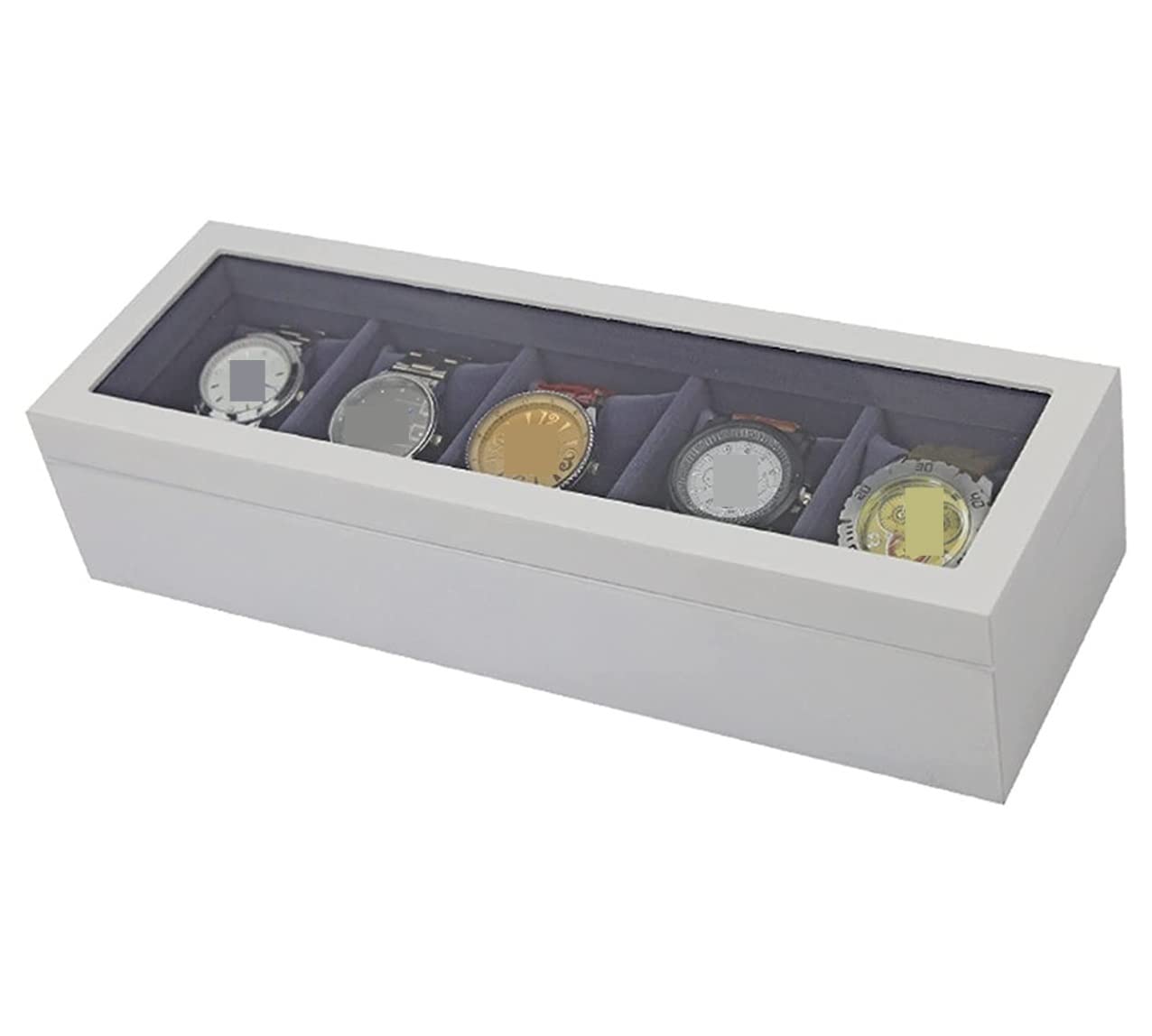 Estuche Relojes Reloj Organizador Pantalla Transparente Superior Madera 5 Ranuras Caja Almacenamiento Soporte Regalos De Cumpleaños Organizador(White Black)