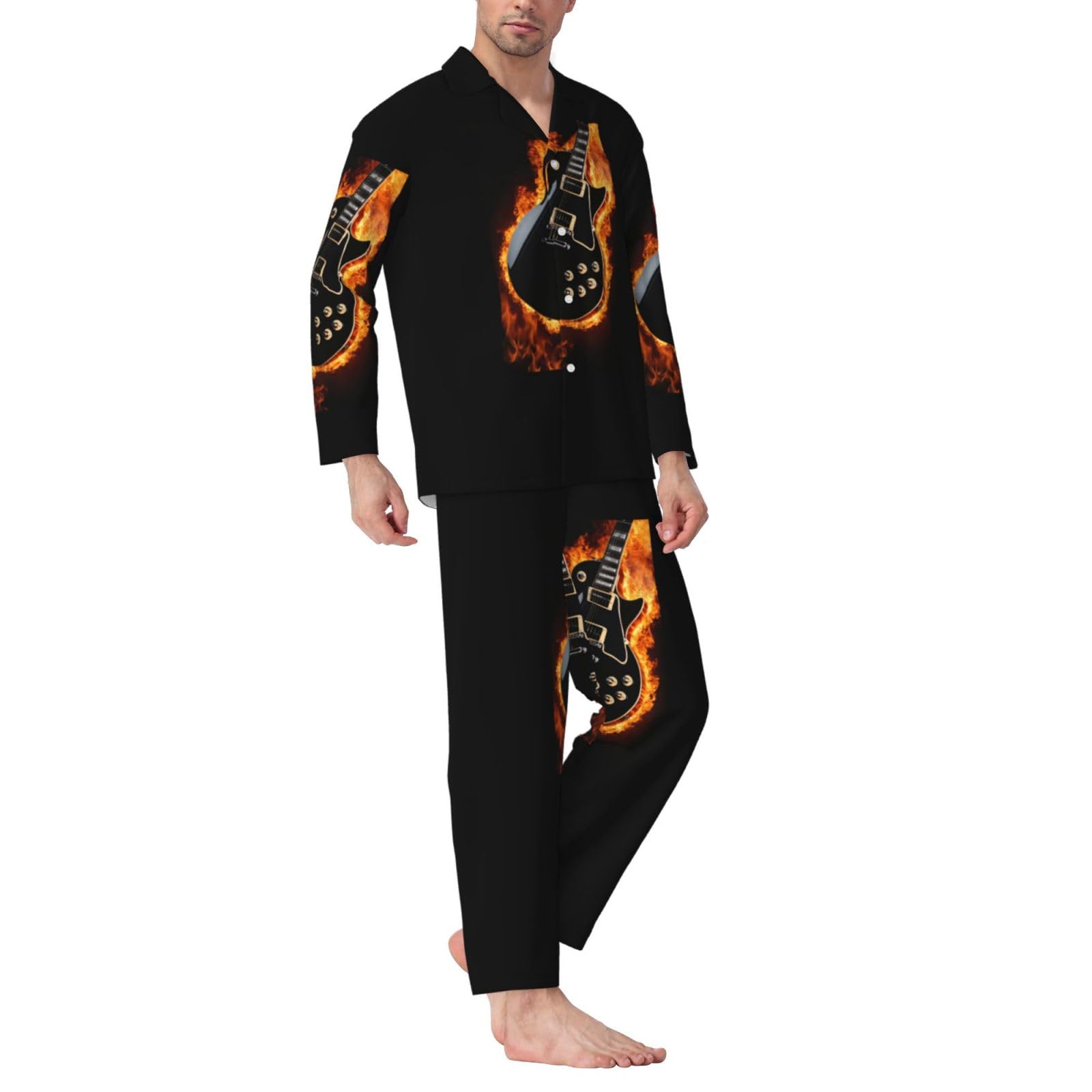 Chitarra Elettrica Stampa Uomo Manica Lunga Pigiama Set Due Pezzi Lounge Pantaloni Per Inverno Autunno Primavera Estate