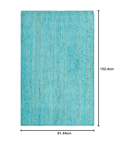Image of Unique Loom Braided Jute Collection Area Rug - Dhaka (3' 3 inch x 5' 1 inch Rectangle, Turquoise)