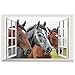 Home Find Horse Wall Decals 3D Faux Window View Decals Removable Fake Window Scene Wall Stickers Home Decor Art Mural Animals for Living Room Kids Room Nursery 23 inches x 15 inches