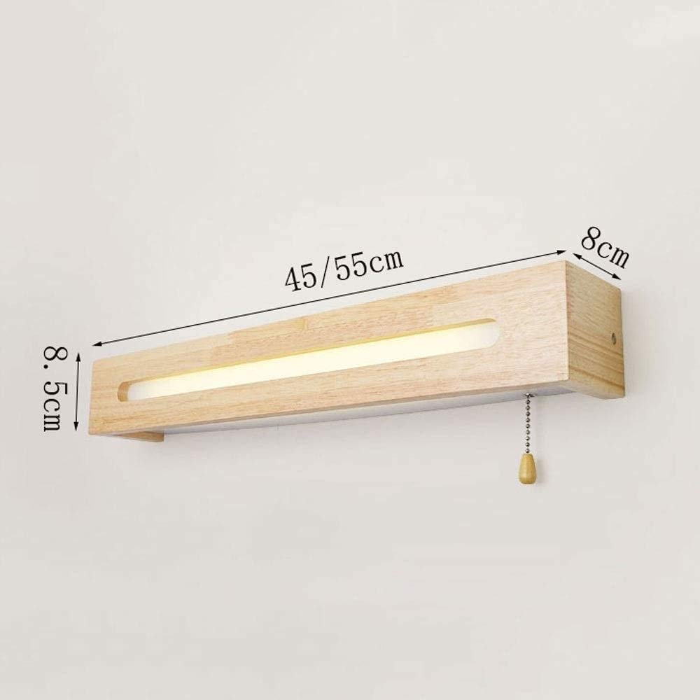 Kinkiety LED z włącznikiem pociąganym, lampa łazienkowa, lustro, 6W/8W, drewno, ciepłe, kreatywne, sypialniane, stolik nocny do salonu, biura, interesujące (ciepłe światło, 45 cm, 6 W)