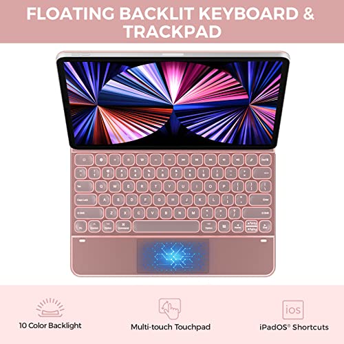 Typecase Edge Magnetic Keyboard Case For Ipad Pro 12.9 2021 - Thin & Light - Multi-Touch Trackpad - Wireless Keyboard With Backlight For Ipad Pro 12.9 Inch 5Th & 4Th & 3Rd Gen (Rose Gold) #TOP4