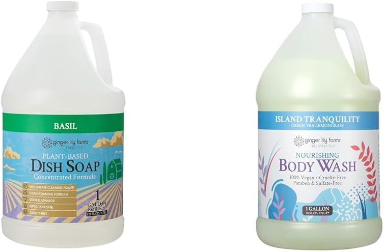 Ginger Lily Farms Botanicals Plant-Based Liquid Dish Soap, Concentrated Formula & Botanicals Nourishing Body Wash, Island Tranquility, 100% Vegan & Cruelty-Free
