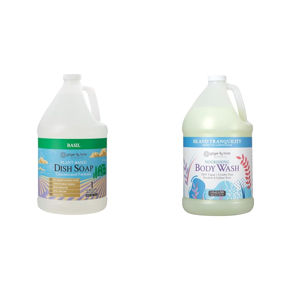 Ginger Lily Farms Botanicals Plant-Based Liquid Dish Soap Concentrated Formula Botanicals Nourishing Body Wash Island Tranquility 100 Vegan