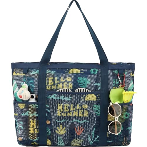 Image of Fammart Large Mesh Beach Bag for Women, Oversized Beach tote Swim Pool Bag