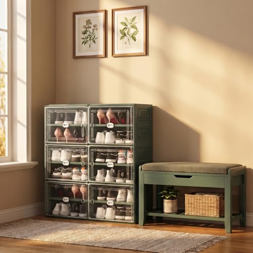 Image of Foldable Shoe Storage Cabinet for 24 Pairs with Magnetic Clear Doors, Portable Enclosed Shoe Organizer, 3-Step Quick Assembly for Entryway, Closet, Garage (2Row 6Tier)