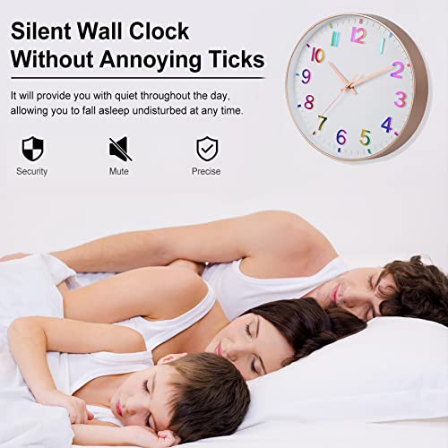 Image of HZDHCLH Kid Wall Clocks Battery Operated,12 inch Silent Non Ticking Modern Wall Clock for Nursery Kids Room Living Room Bedroom Kitchen Office Classroom Decor