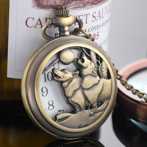 Image of Tiong Pocket Watch Pattern Vintage Quartz Pocket Watches with Chain Christmas Graduation Birthday Gifts Fathers Day