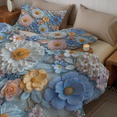 Housse de couette 140x200cm fleurs avec parure de lit 3 pièces en microfibre - 7