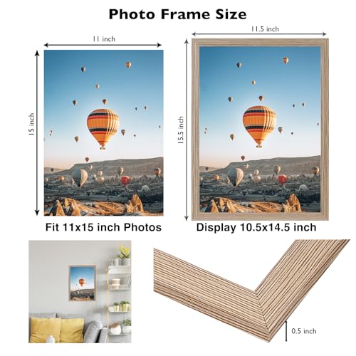 Image of JCJMY 11x15 Picture Frame Rustic Brown, Horizontal and Vertical Formats for Wall Hanging, 11 x 15 Wall Gallery Poster Photo Frame with Shatter Resistant Plexiglass, Rustic Brown