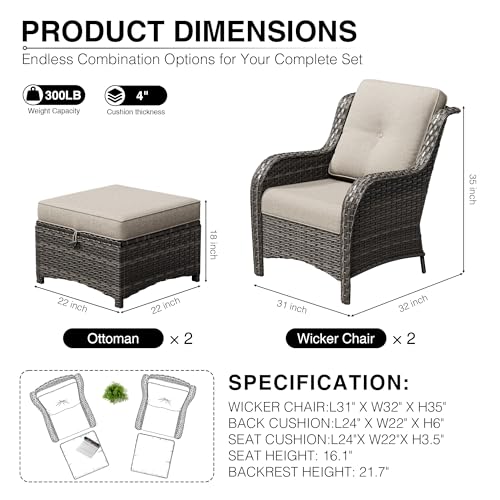 Image of Joyside 4 Piece Wicker Patio Furniture Set, Rattan Patio Chairs with High Back, Deep Seating, Wide Armrest, Thickened Cushions, Outdoor Furniture for Deck, Porch Use