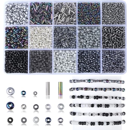 DUQGUHO Black Beads for Bracelet 4mm Black Glass Seed Beads Kit