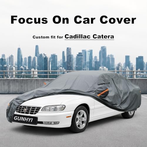Image of GUNHYI Premium Car Cover Custom Fit Cadillac Catera, 16 Layers Heavy Duty Car Cover Waterproof All Weather with Zipper Door for Sun Rain Snow Dust Uv Protection