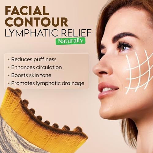 Image of WEZOSHINET New Contour Face Brush, Dry Brushing Face Brush, Drainage Massager for Face, Neck & Face Sculpting, Portable Facial Tool, Fit The Skin,Reduce Puffiness for Daily Us, with Box (BROWN)