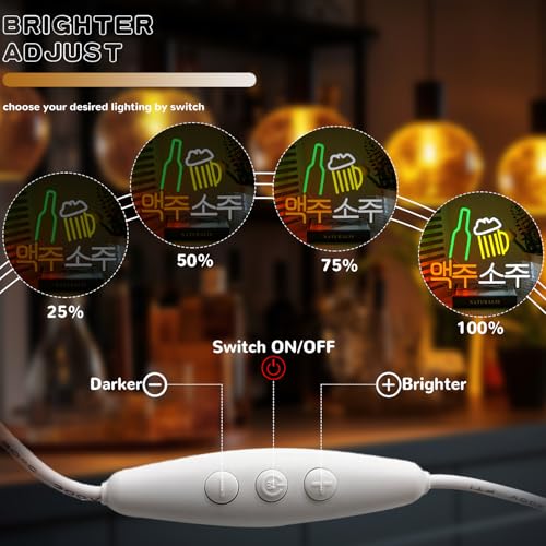 Image of Korean Soju Neon Sign for Wall Decor, Restaurant Soju Neon Light, USB Powered Bar LED Light up Sign for Pub Restaurant Kitchen Decor Man Cave